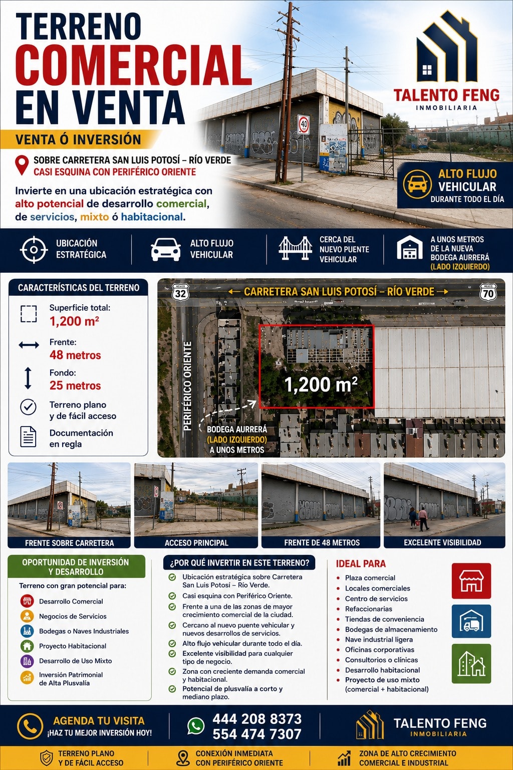 TERRENO COMERCIAL EN VENTA 1200 M2 Carr. a Rioverde casi esquina con Periférico Oriente. SLP - SOLEDAD